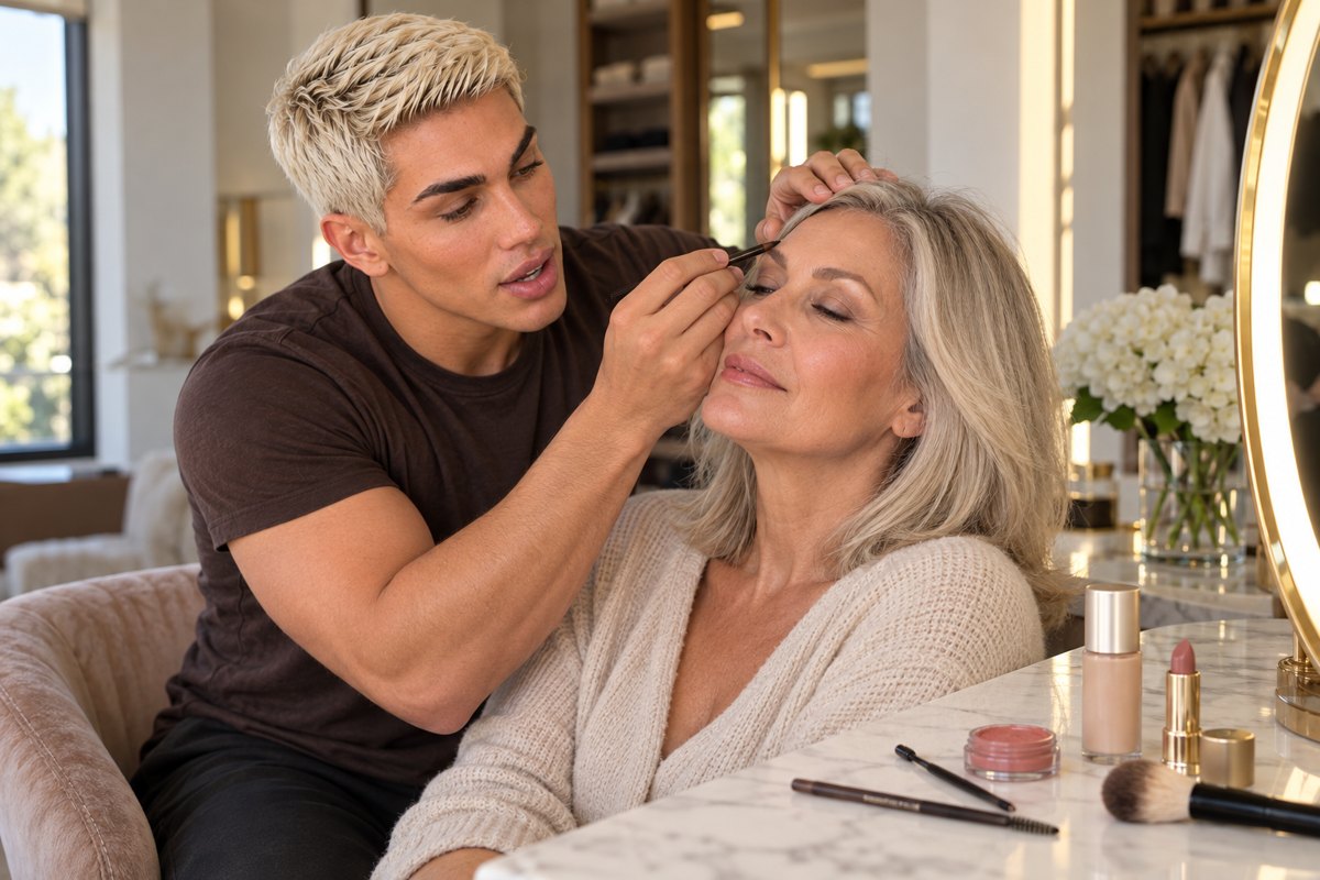 Alex doing a client's brows