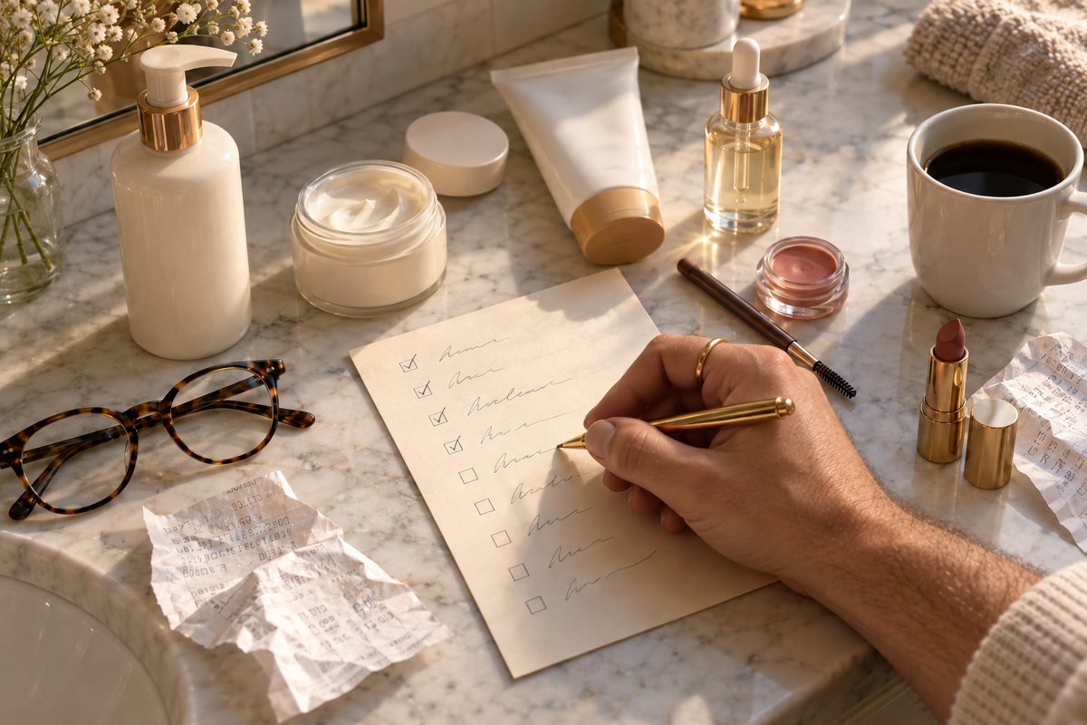 A shopping list with beauty products